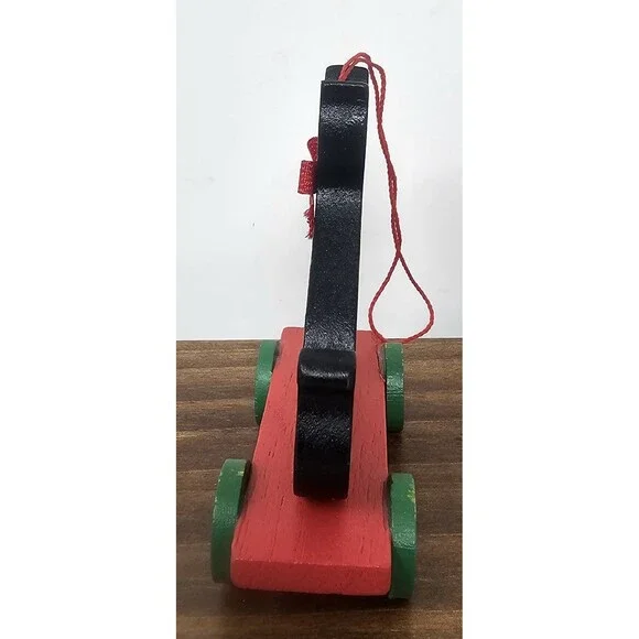 Vtg Midwest Wood Black Cat On Red Cart Christmas Ornament Shelf Sitter Pull Toy - Picture 2 of 8